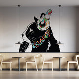 Vinyl wall decal of a DJ kitten with headphones, adding a playful music vibe to interior decor.