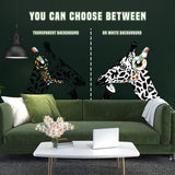 Contemplative giraffe wall sticker options, transparent or white background, colorful design, stylish room decor.