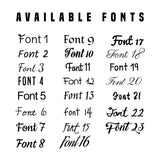 List of available fonts for customizable mailbox decals, showing 23 different font styles.