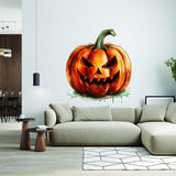 Alternate room view of the orange pumpkin face wall decal.
