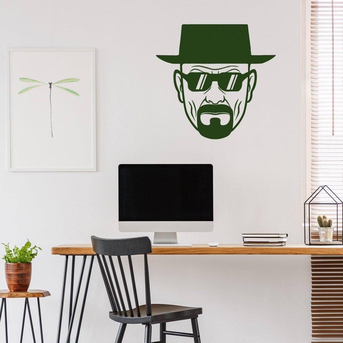 Chemistry-themed character wall decal displayed in a modern workspace.