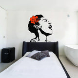 Singing woman wall decal with floral design in modern bedroom setting, elegant home decoration sticker.
