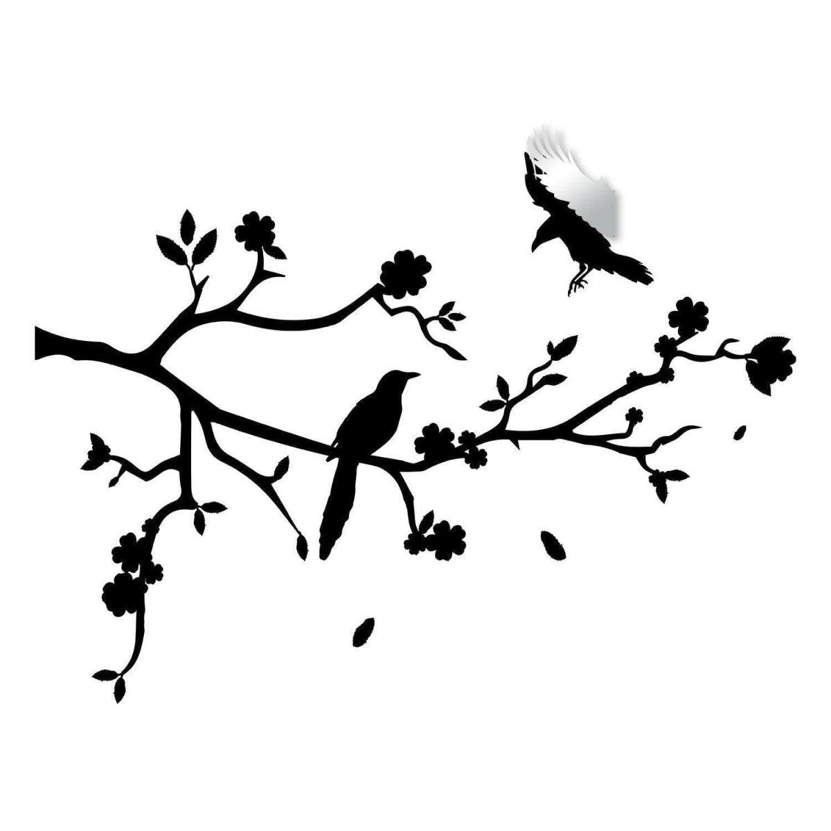 Chic black tree branch wall decal with birds and flowers.