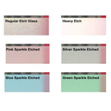 Samples of frosted glass films: Regular, Heavy, Pink Sparkle, Silver Sparkle, Blue Sparkle, and Green Sparkle!