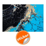 Elegant Marble Vinyl Wallpaper Sticker design in blue and black with a stylish sticker logo.