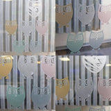 Stylish owl-themed etched glass decal showcasing playful designs.