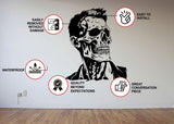 Anatomical portrait wall decal with product features and installation information.