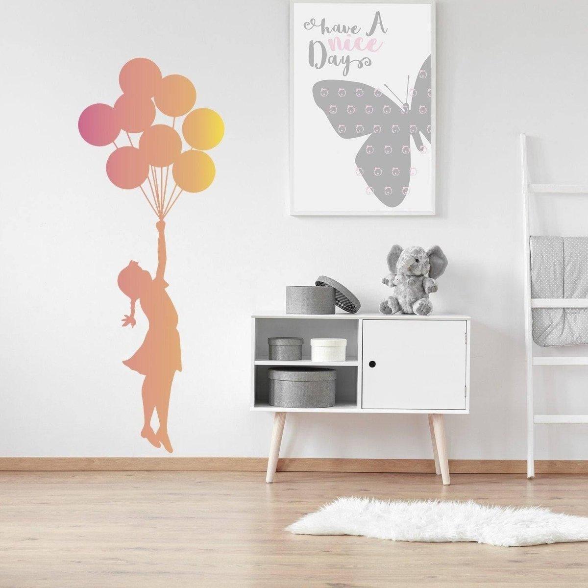 Ethereal Dreams removable wall sticker featuring a girl with balloons.