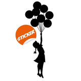 Ethereal Dreams removable wall sticker of a girl holding balloons.