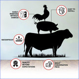 Product features graphic for the stacked farm animal wall decal.