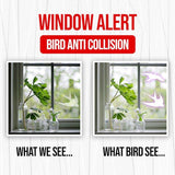 Window alert showing bird anti-collision decals, highlighting how they protect birds from striking windows.