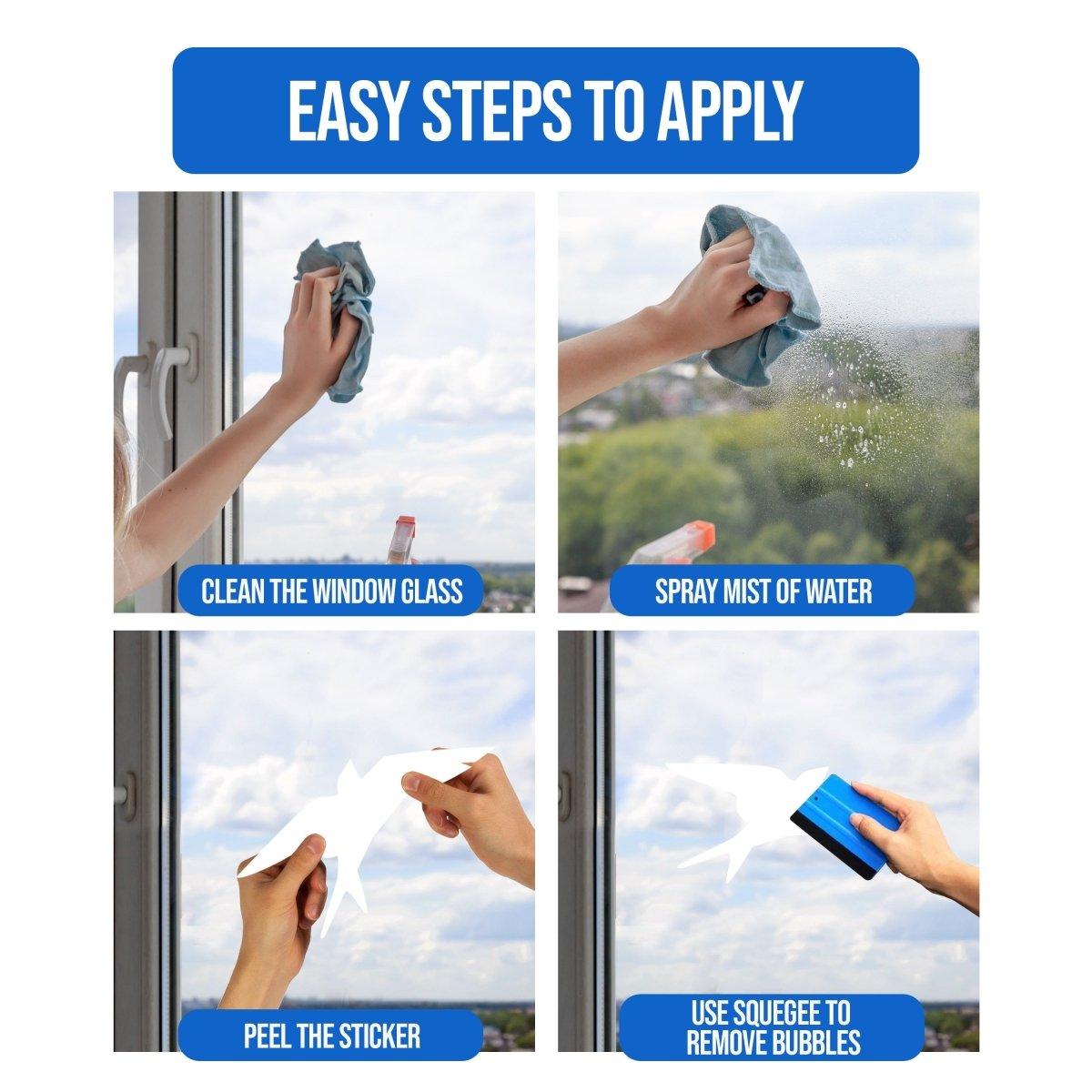 Step-by-step guide to applying Bird Safety Window Decals by FeatherGuard.