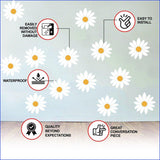 Product features graphic for the boho daisy flower wall decals.