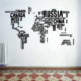 World map wall sticker featuring country names in bold typography.