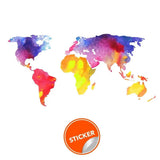 Colorful world map decal sticker in watercolor design for home or office decor.