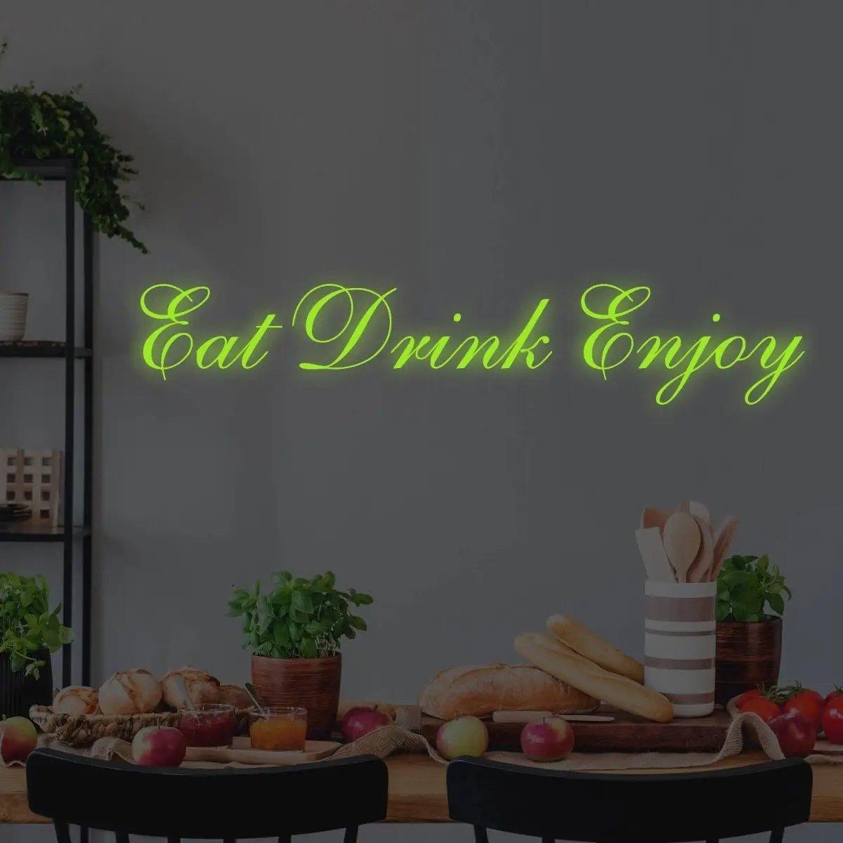 Светящаяся фраза Eat Drink Enjoy с фруктами и зеленью