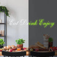 Светящаяся надпись Eat Drink Enjoy в кухонном интерьере