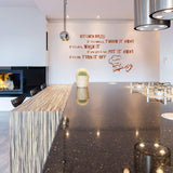 Family rules wall decal in a modern kitchen, featuring adorable humorous kitchen sayings.