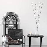 Vintage jukebox wall print sticker decor, adding a nostalgic touch to a stylish living space.