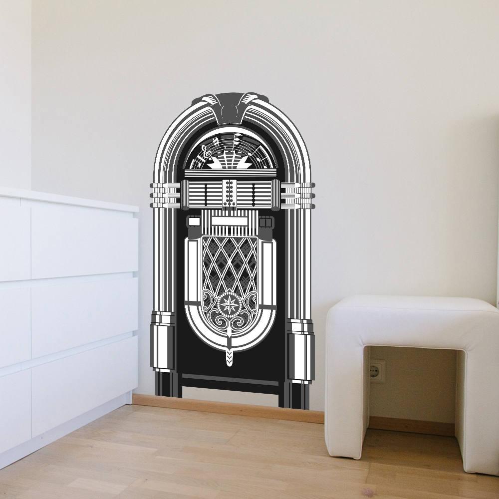 Vintage jukebox wall decal in a modern room.