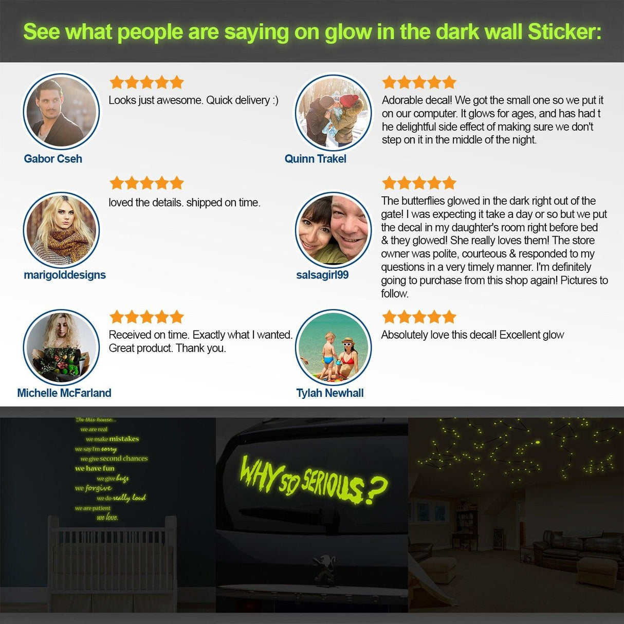 Отзывы покупателей о люминесцентных настенных и лестничных наклейках.