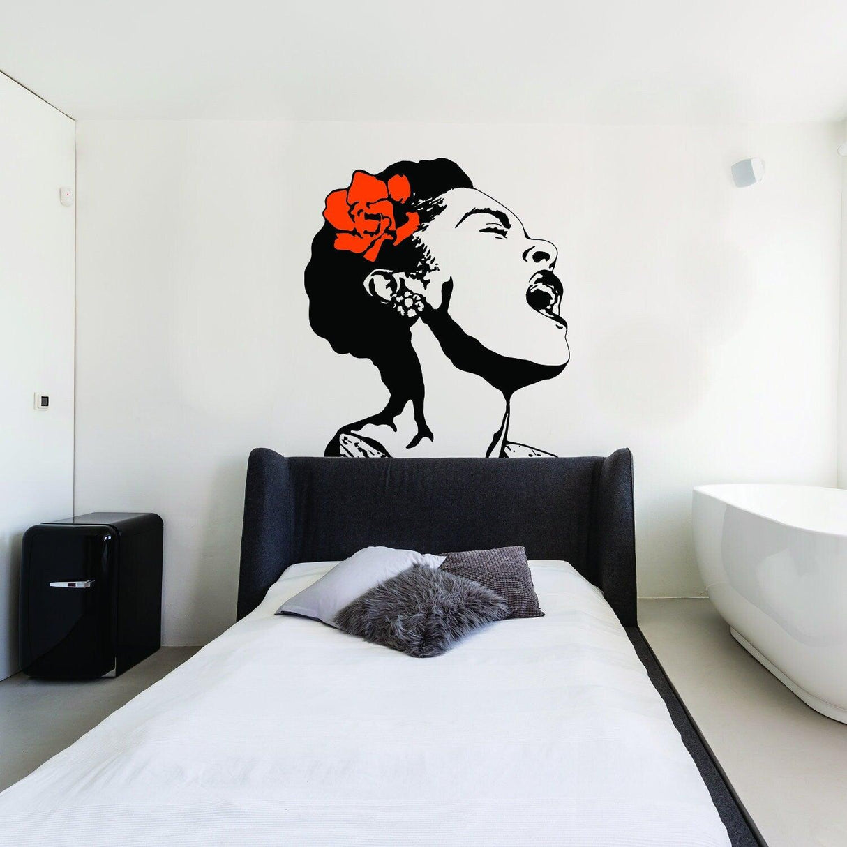 Life Is Beautiful wall decal featuring a singing woman with a flower for home decor.