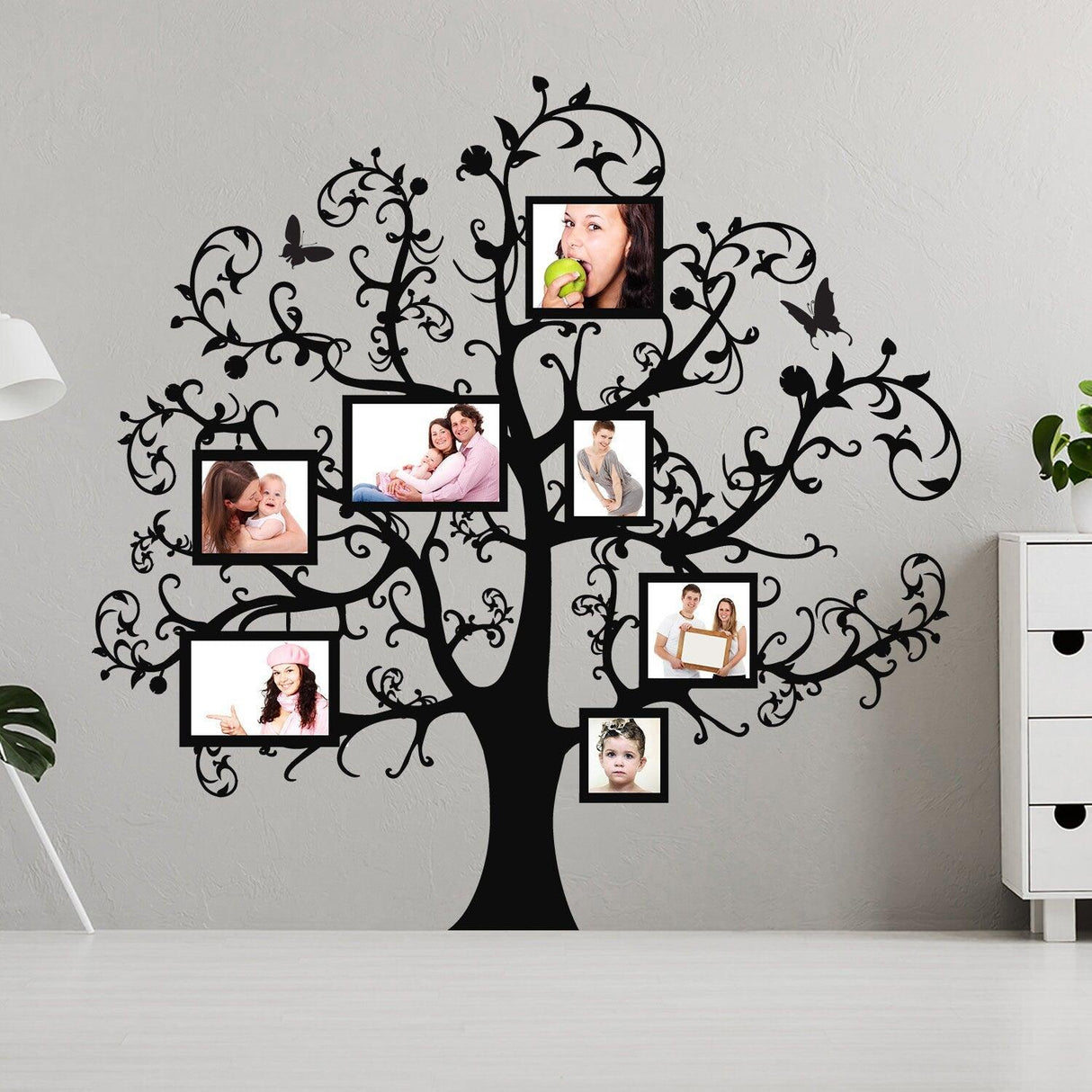 Family photo frame tree sticker wall decal showcasing pictures on branches.