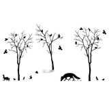 Die-cut vinyl stickers featuring trees, birds, and animals in a nature-inspired design.