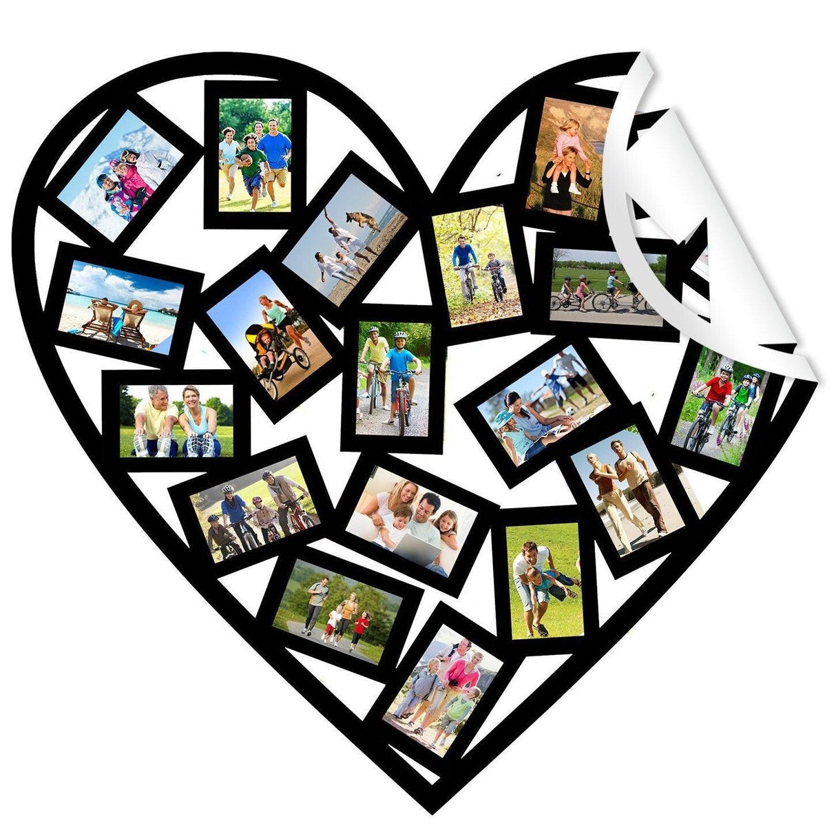 Heart-shaped picture frame wall sticker vinyl decal with spaces for photos.