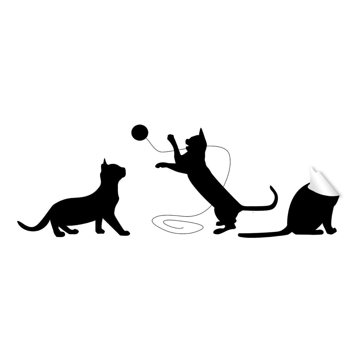Playful cats silhouette sticker showcasing three cats interacting with a ball.