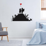 Boy and girl wall sticker with heart balloon in a modern room.