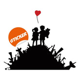 Boy and girl wall sticker with a heart-shaped balloon.