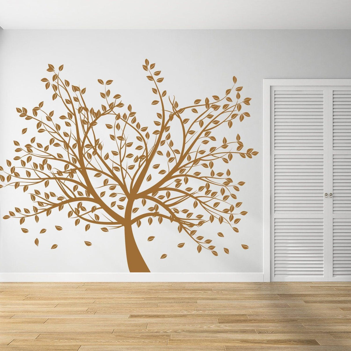 Beautiful birch tree wall sticker decal with leaves.