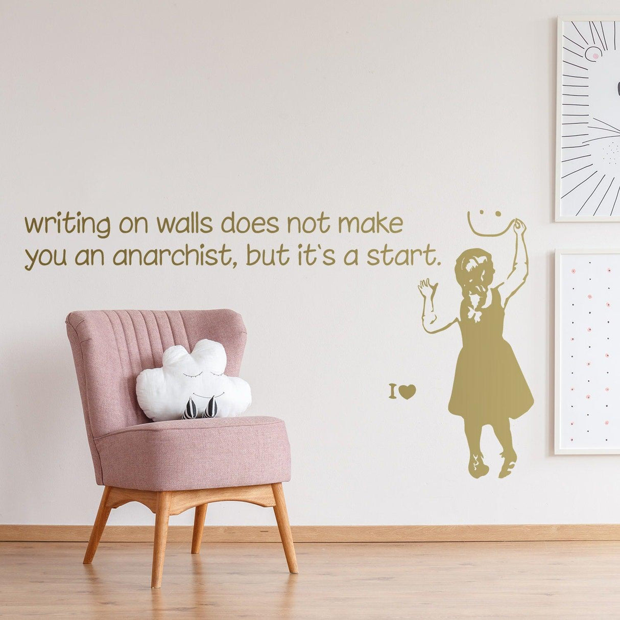 Girl anarchist wall sticker with activist-style quote.