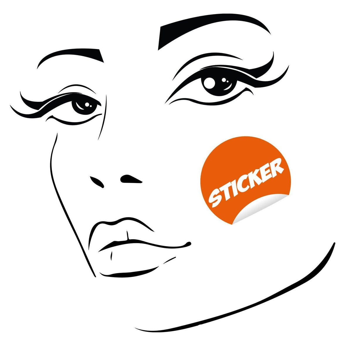 Black wall vinyl sticker of a woman's face with a happy expression.