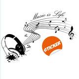 Music Is Life wall sticker design featuring headphones and musical notes.