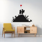 Boy and girl friend wall sticker with a heart-shaped balloon.