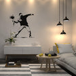 Flower thrower girl wall sticker displayed in a modern living room.