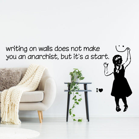 Girl anarchist wall sticker in a modern interior.