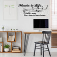 Music is Life wall sticker quote with musical notes in a stylish home office setting.