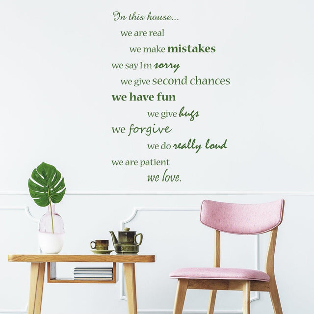 House wall quote sticker with family rules motto, adding warmth and inspiration to home decor.