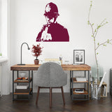 Policeman middle-finger wall decal displayed in a modern workspace.