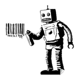 Barcode robot wall sticker with a spray can and barcode design.