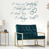 I Love You Yesterday wall sticker in cursive font above a modern teal chair.