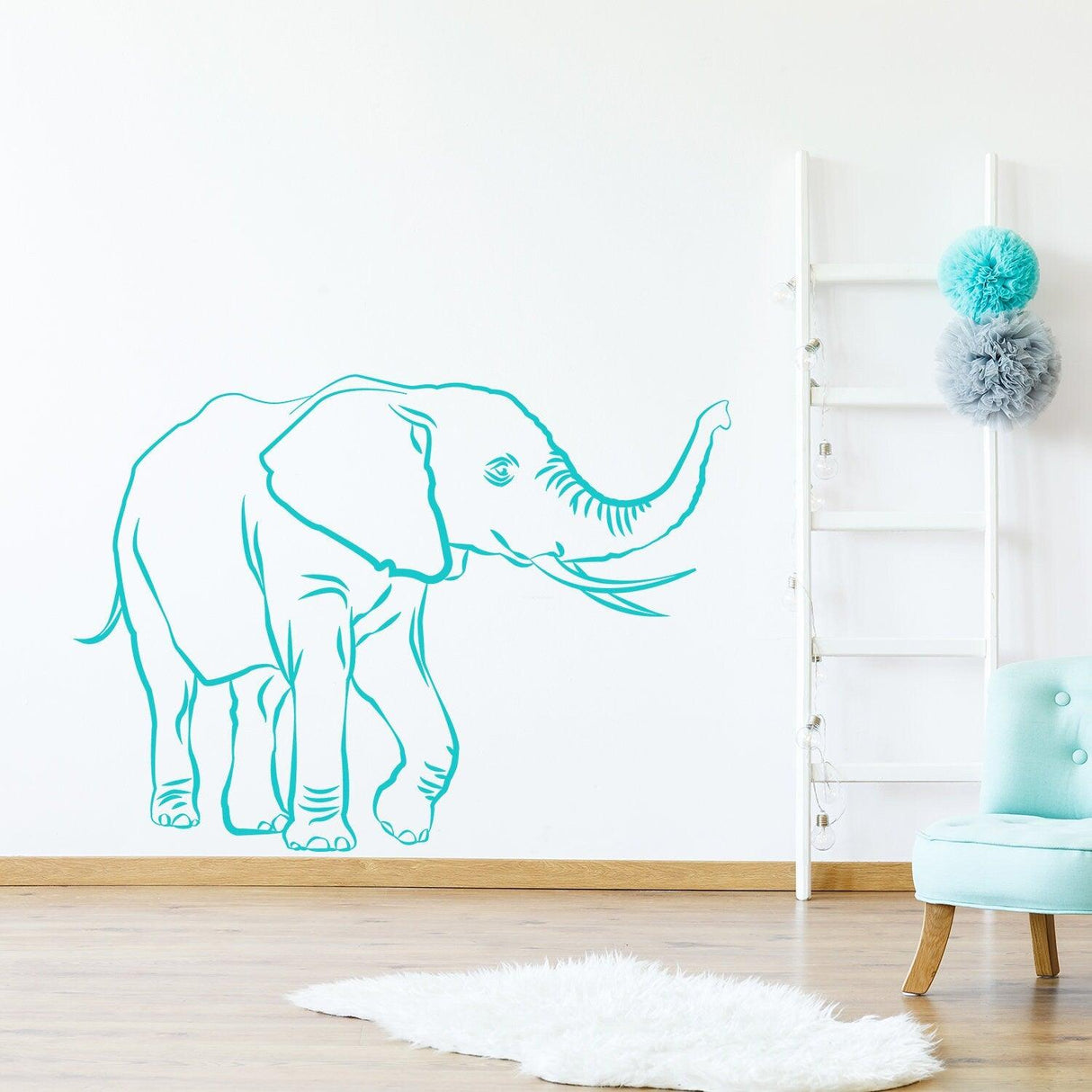 Cute vinyl elephant wall decal featuring a whimsical design.