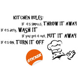 Funny kitchen rules wall sticker with vinyl decal featuring humorous sayings and chef design.