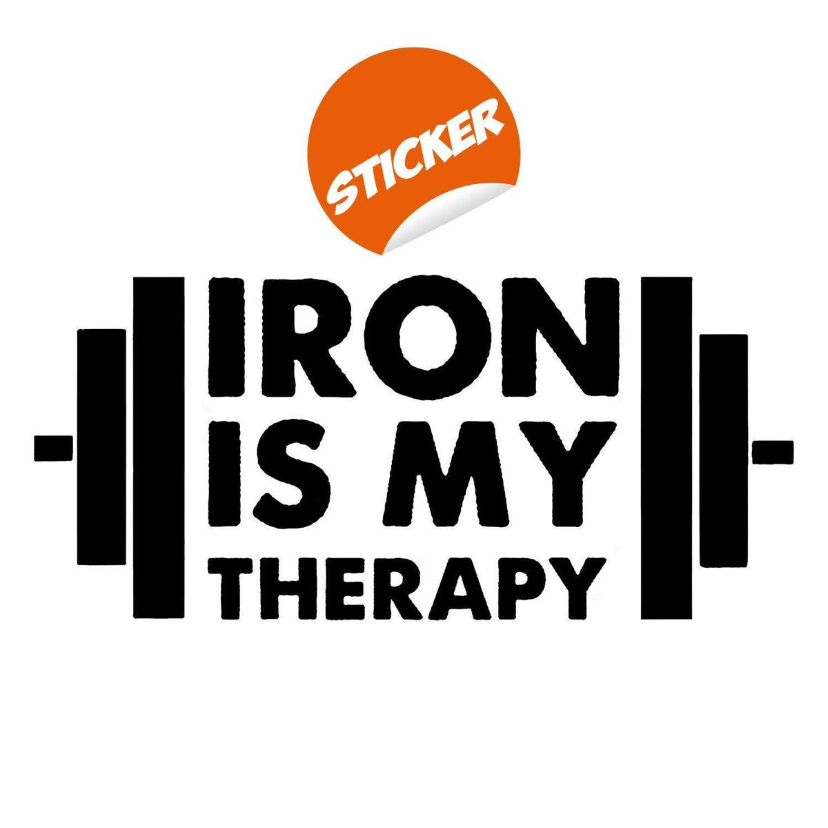 Виниловая надпись Iron Is My Therapy с символами тяжёлой атлетики.