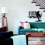 Leopard barcode wall sticker displayed above a green sofa.