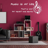 Music is My Life wall sticker with musical notes in a stylish living room setting.