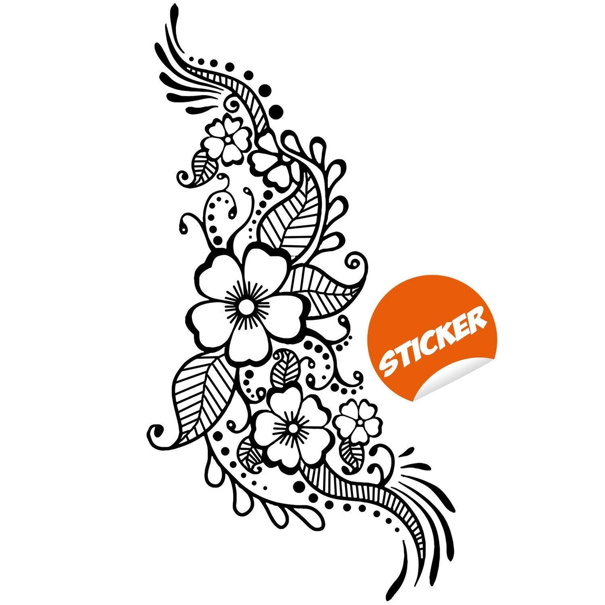 Henna tattoo wall vinyl sticker featuring floral mandala design with paisley patterns.